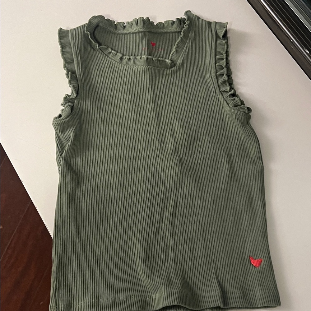 Girls' Pink Chicken Sleeveless tank Top with Ruffle Trim - Olive Green